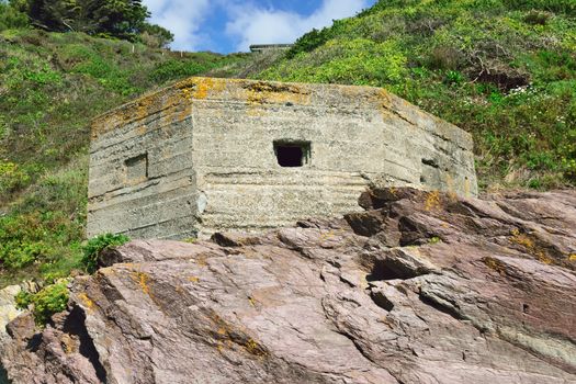 World war 11 Pill Box sited on a beach in Southern England.