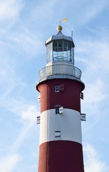 This lighthouse was originally erected century some miles out to sea off of the Devon coast on the Eddystone rock. When it was replaced with a new building this the original was reerected on Plymouth Hoe.