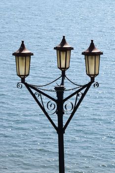 Victorian lamplights on the promenade at Plymouth Hoe, Devon UK..