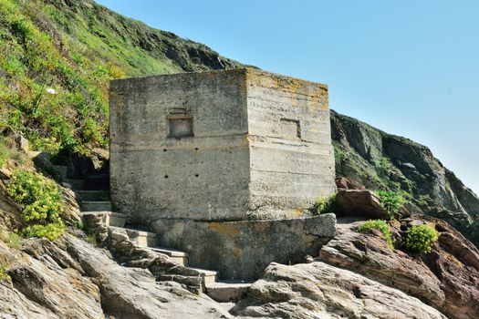 World war 11 Pill Box sited on a beach in Southern England.