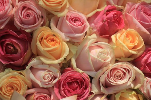 Pastel roses in various shades in a wedding arrangement