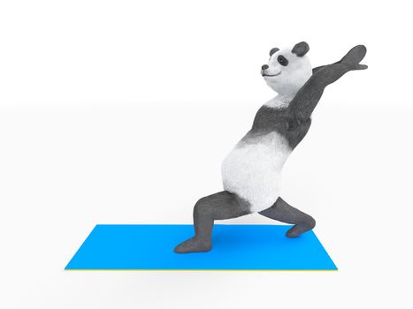 panda stretching body muscles with lunge leg forward.