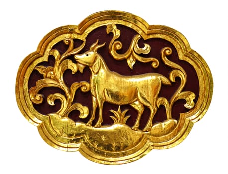 Wooden carved animals, painted gold.