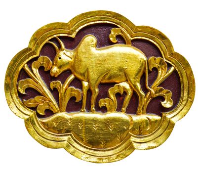 Wooden carved animals, painted gold.