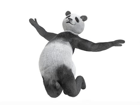 Dance jump with bent legs. modern dancer animal panda poses in front of the studio background. hip hop pas step in air.