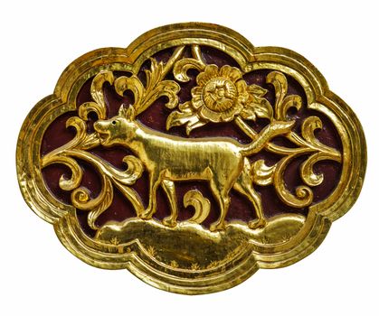 Wooden carved animals, painted gold.