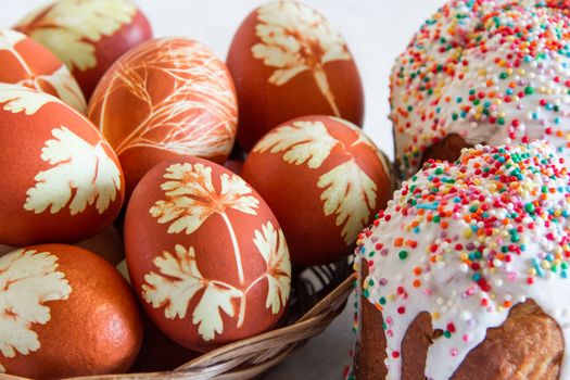 Photo of background with Easter eggs and Kulich