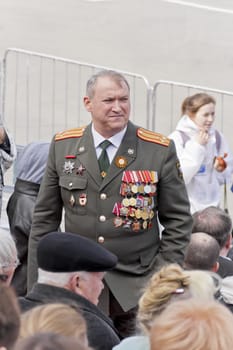 Samara, Russia - May 9, 2015: Russian colonel on celebration at the parade on annual Victory Day
