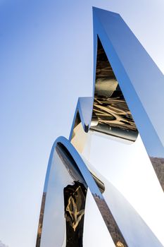 Como, Italy, january 1st 2016: Life Electric (also known as The Life Electric) is a contemporary sculpture, dedicated to the physicist Alessandro Volta (1745-1827). Completed in 2015 it is located in Como, Italy. Life Electric was designed by Daniel Libeskind, and was a gift to Como, the city where the architect located his “Summer Session” school of architecture, in 1988. The sculpture was commissioned by the non profit association “Gli amici di Como”. The design of the fountain illustrates the evolution of modern architecture that took place over the period from 1920s to modern days, with the emergence of Rationalism. Libeskind’s creation has carried on the tradition of contemporary art in Como, and raised it's profile.