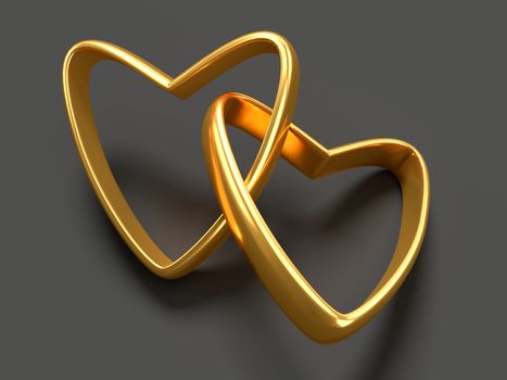 Two connected gold wedding hearts over black