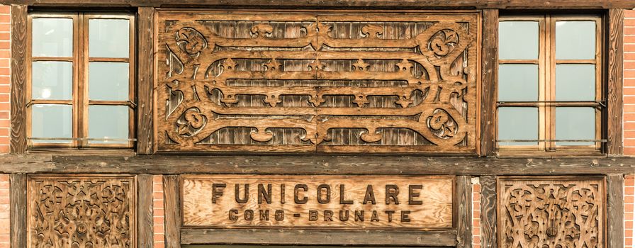 Como, Italy - january 1 2016: The Como–Brunate funicular Terminal station of the funicular railway that connects the city of Como with the village of Brunate in Lombardy, Italy. The line has operated since 1894, and is used by both tourists and local residents.