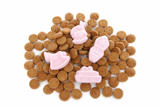 Typical Dutch sweets: pepernoten (ginger nuts) for Sinterklaas; celebration at 5 december in the Netherlands over white background