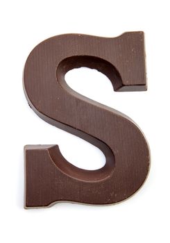 Chocolate letter S for Sinterklaas, event in the Dutch in december over white background