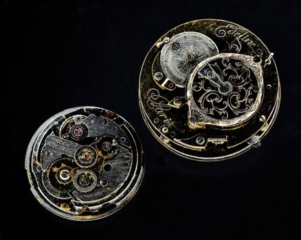 Watch Parts dismantled.
Macro study of  precisely engineered watch parts.
