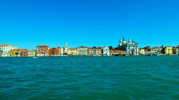 Venice skyline  from Giudecca canal view, Venice, Italy.