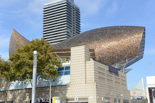 Giant golden fish sculpture Barcelona