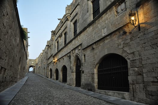 Ippoton (  the medieval Street of the knights ) in Old Town Rhodes, on the Mediterranean Greek island of Rhodes