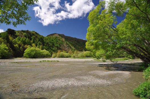 Fox river at Arrowtown, near Queenstown, Otago, New Zealand. The river produced large amount of gold during the 1860's gold rush.