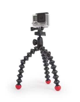 Amsterdam, the Netherlands - June 30, 2015: GoPro Hero 4 Black Edition isolated on white background, GoPro is a brand of high-definition personal cameras, often used in extreme action video photography.