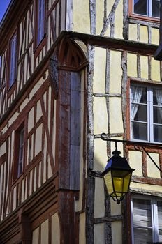 A medieval half-timbered building in the ancient french town of Dinan in Brittany