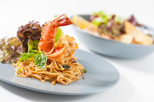 Pasta with Australia tiger prawn in Thai spicy style
