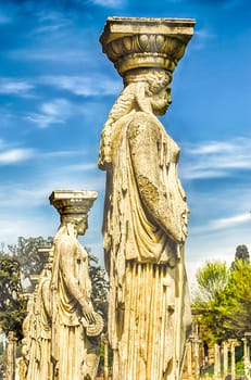 Statues of the Caryatides overlooking the ancient pool called Canopus at Villa Adriana (Hadrian's Villa), Tivoli, Italy