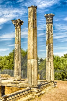 Roman Ruins of Corinthian Columns at Villa Adriana (Hadrian's Villa), Tivoli, Italy