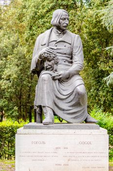 Bronze statue of Nikolai Vasilievich Gogol in Villa Borghese Park, Rome, Italy