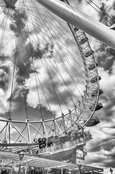 LONDON - MAY 28: The Coca-Cola London Eye on May 28, 2015. The ferris wheel is 135 metres (443 ft) tall and the wheel has a diameter of 120 metres (394 ft)