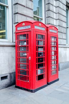 Classic British red phone booth in London UK