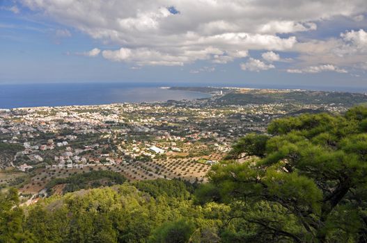 View from Ialyssos monastery overlooking the towns of Kremasti and Trianda and the Mediterannean Sea.