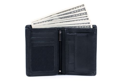 Wallet with American dollars on a white background