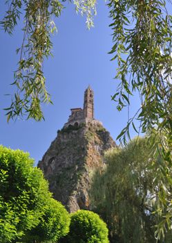 The Chapel built on the top of a needle of volcanic lava, called Rocher St Michel ( Mont d'Aiguilhe ) is one of the most impressive sights in the Auvergne, France