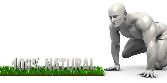 100% Natural Concept with Man Looking Closely to Verify