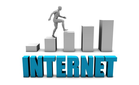 Internet 3D Concept  in Blue with Bar Chart Graph