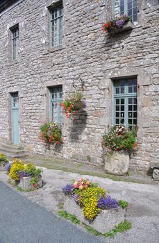 Floral display in the village of Locronan, in Brittany, rural France