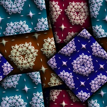 Plastic background tiles with embossed abstract ornament