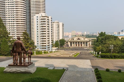  Aerial view of the city in Pyongyang, North Korea. Pyongyang is the capital city of the DPRK.