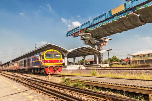 Express way construction site over railway station in Bangkok, Thailand