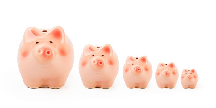 Set of pink piggy banks isolated on white background