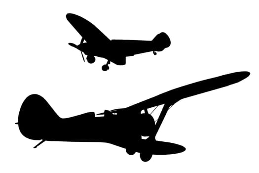 
Silhouettes of two military aircraft, isolated on a white background.