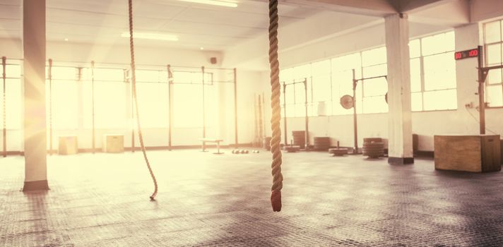 Exercise ropes hanging and equipment at the gym