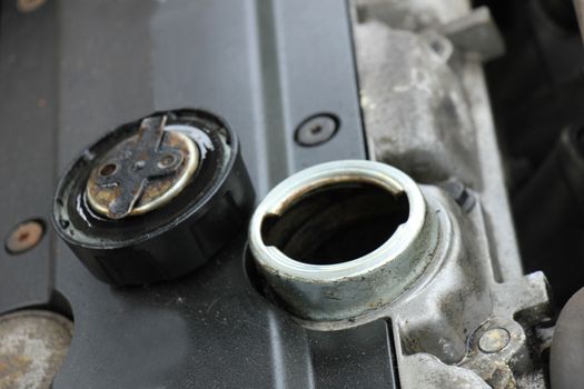 Refill of oil, engine of an older car