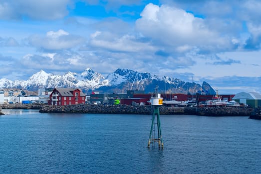 Town Svolvaer on norwegian Lofoten islands in sunny day