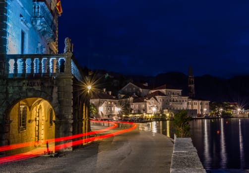 Trail of light in Perast, long exposure