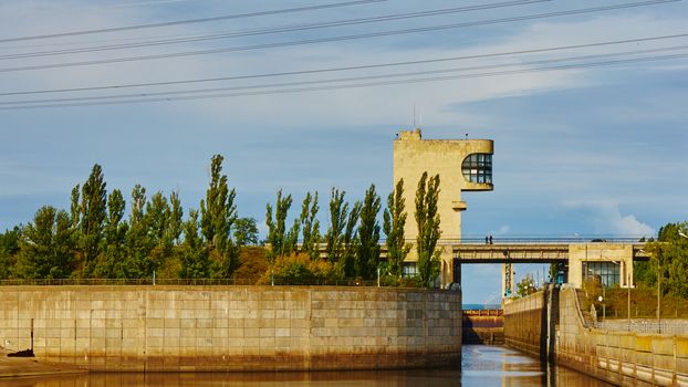 One of the locks on the navigable river Dnepr in Ukraine