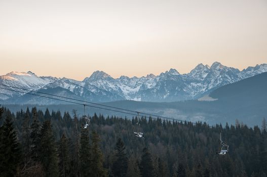 Landscape of Tatra Mountains at sunset on the Slovak-Polish border