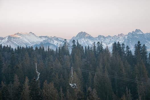 Landscape of Tatra Mountains at sunset on the Slovak-Polish border