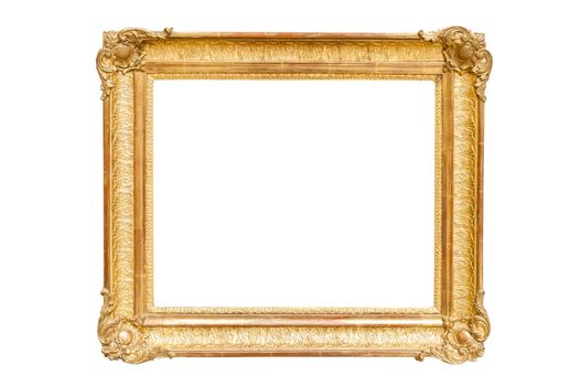 Rectangle decorative golden picture frame isolated on white background with clipping path