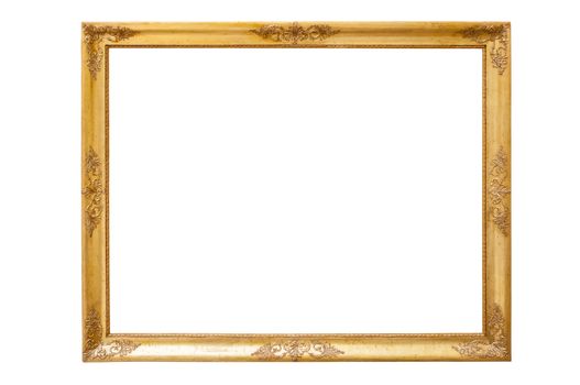 Rectangle decorative golden picture frame isolated on white background with clipping path